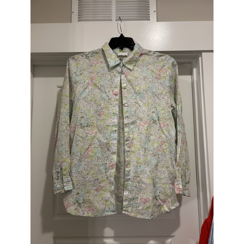 J.Jill Love Linen Multicolor Floral Woven Collared Button Front Shirt Size Small